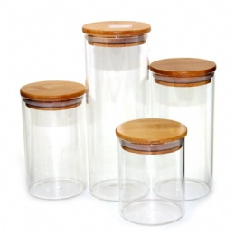 borosilicate glass food jar with bamboo lid