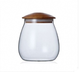 borosilicate glass food jar with wooden lid