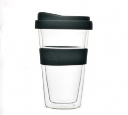 350ml double wall glass coffee/tea cup with silicone coat